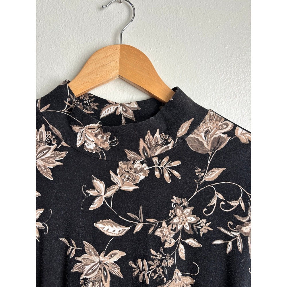 Susan Graver Weekend Women XL Black Floral Mock Neck Long Sleeve Top Tunic Modal - Picture 4 of 8